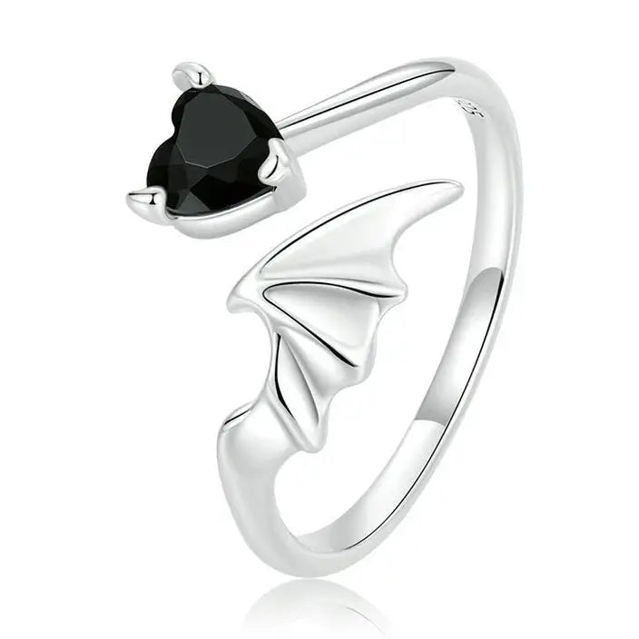 Black Heart Wing Stacking Bypass Ring