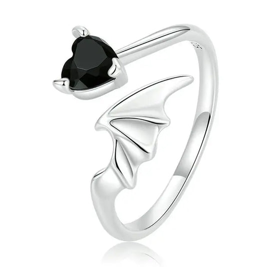 Black Heart Wing Stacking Bypass Ring