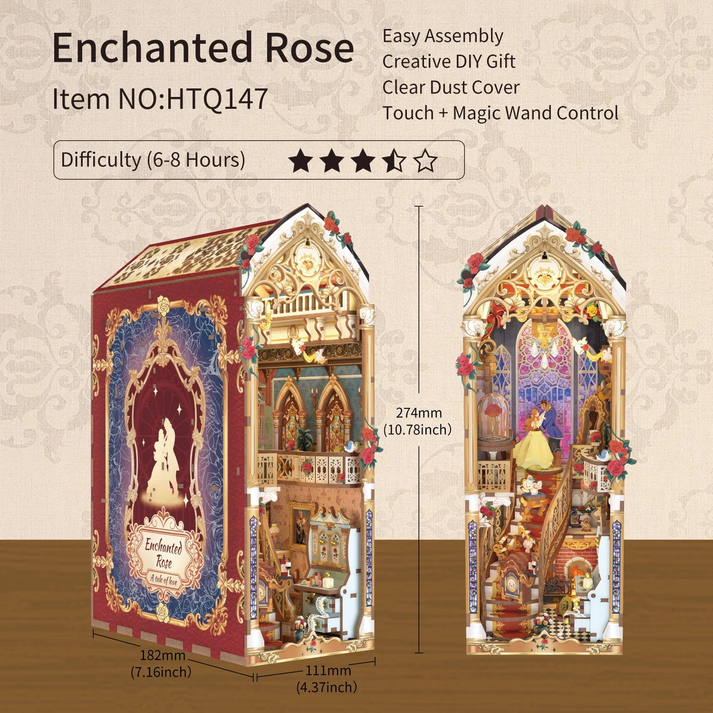 Diy Book Nook Kit: Enchanted Rose w/ Dust Cover