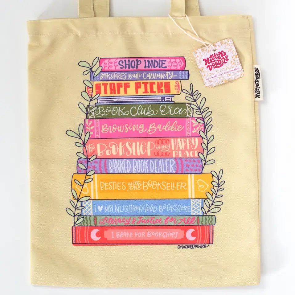 Indie Bookstore Baddie Yellow Bookshop Stack Reader Tote Bag