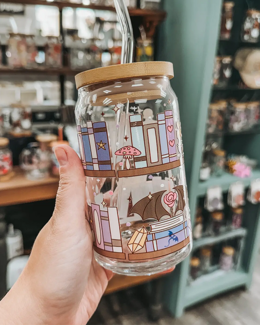 Fantasy Bookshelf Glass Cup
