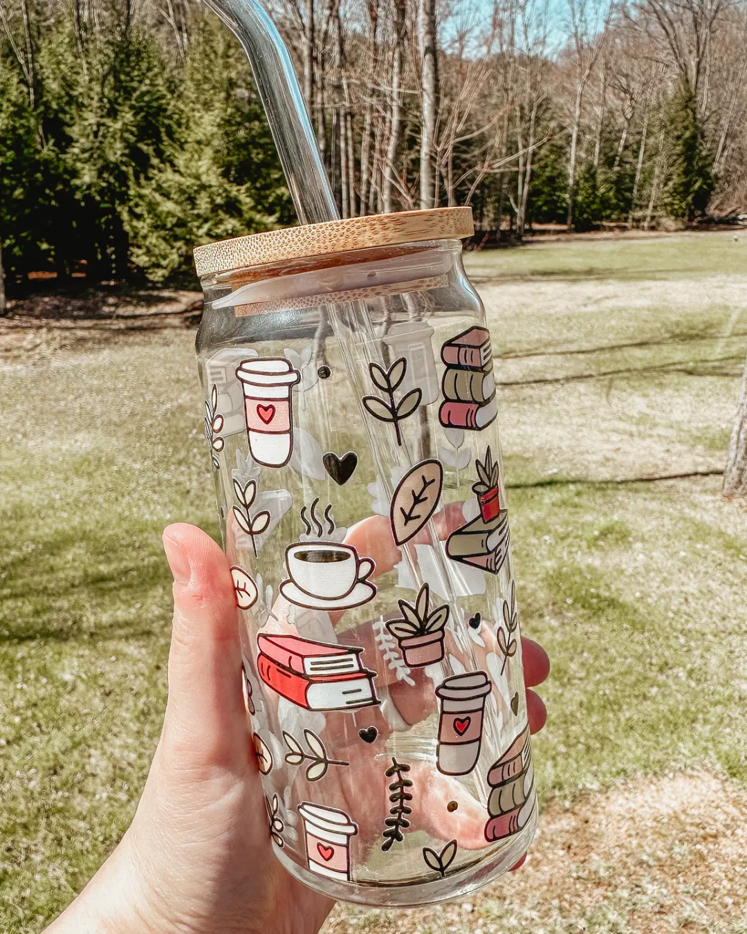 Books & Coffee Glass Cup