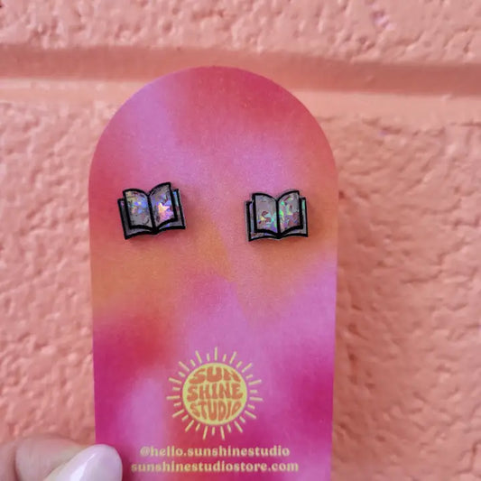 Open Book Tiny Stud Earrings: Black