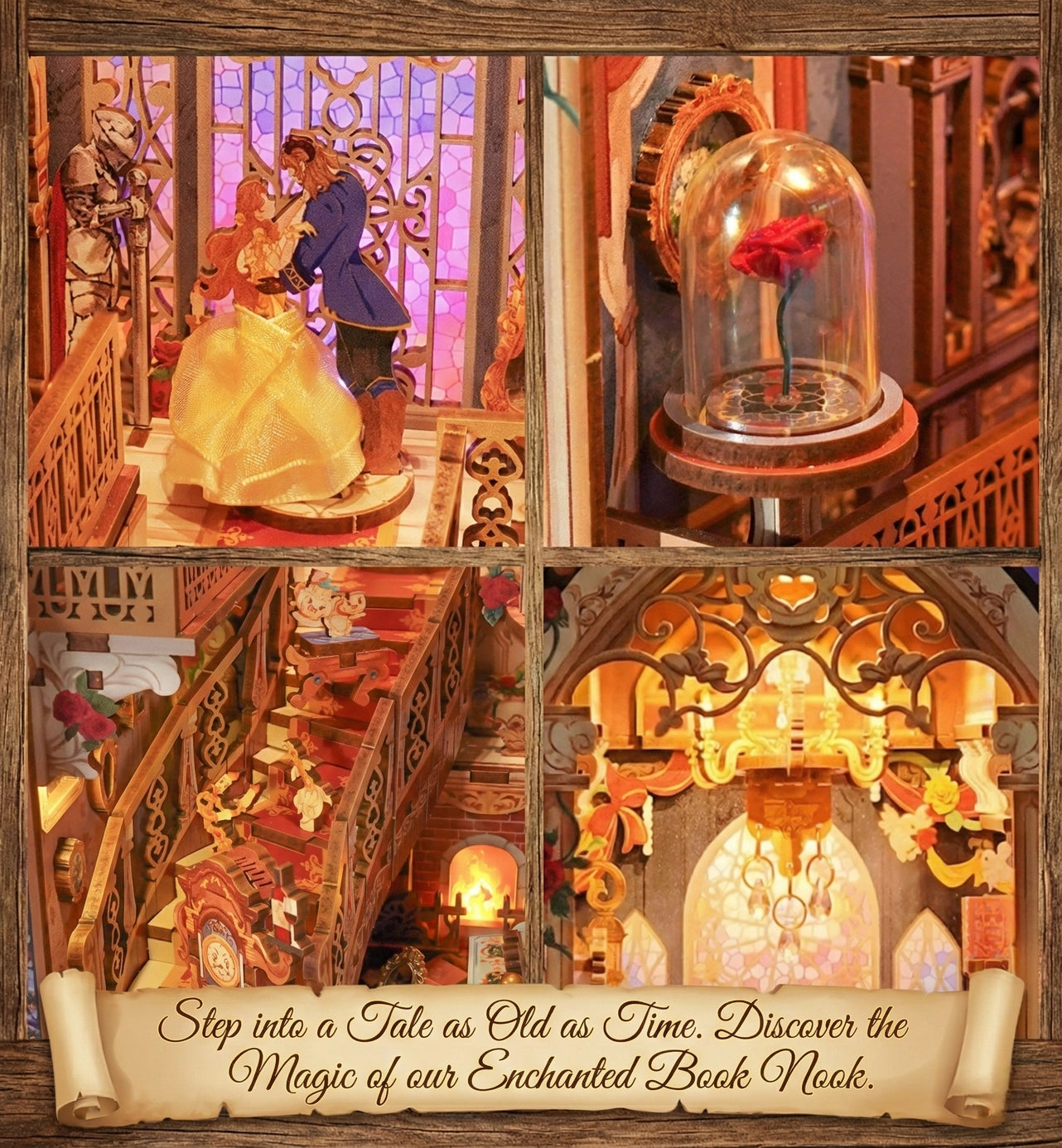 Diy Book Nook Kit: Enchanted Rose w/ Dust Cover