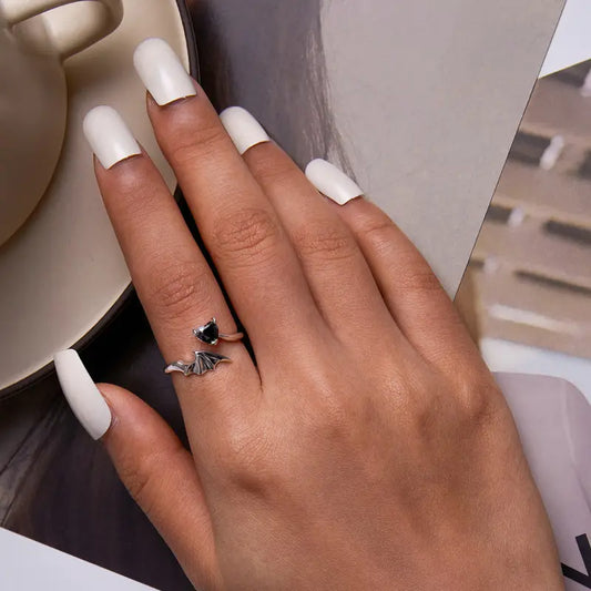 Black Heart Wing Stacking Bypass Ring