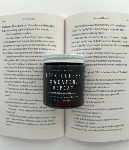 Book, Coffee, Sweater, Repeat 4oz Soy Candle