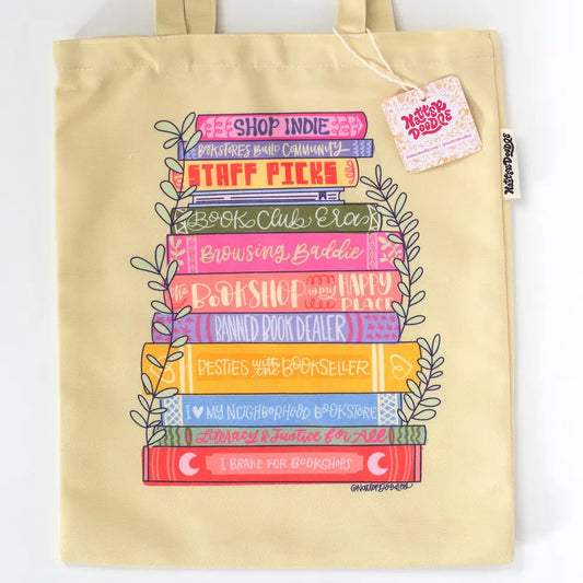Indie Bookstore Baddie Yellow Bookshop Stack Reader Tote Bag