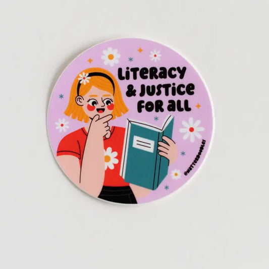 Literacy & Justice For All Sticker – Vinyl Book Lover