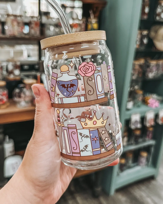Fantasy Bookshelf Glass Cup