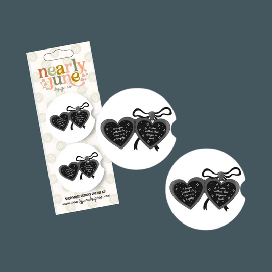 Fourth Wing Inspired Rider Quote Locket Car Coasters, 2 Pack