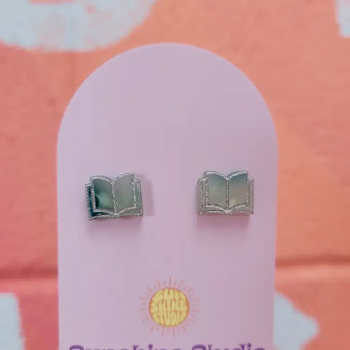 Open Book Tiny Stud Earrings: Ocean Blue