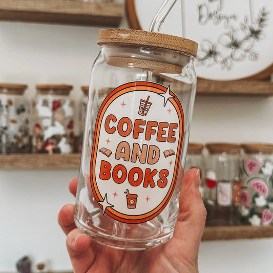 Coffee and Books glass cup