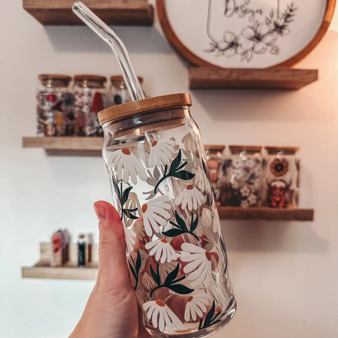 Floating Daisy Glass Can Cup