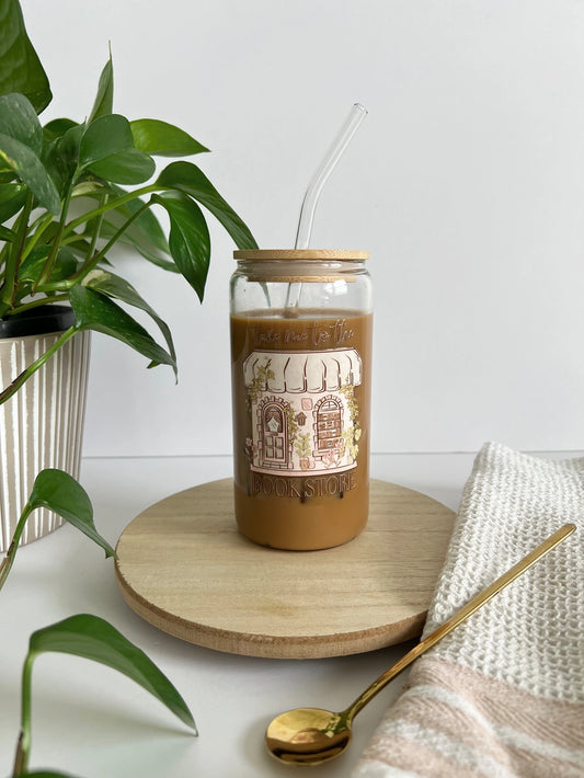 Take Me to the Bookstore Glass Mug